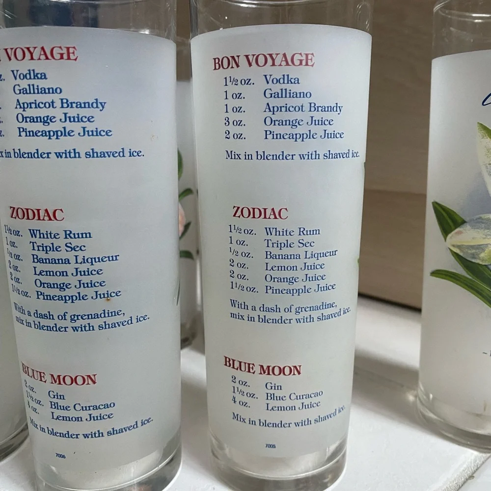 Set of 7 Vintage Celebrity Cruises Orchid Frosted Cocktail Glasses